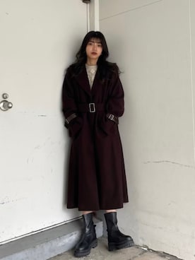 「MURUA（ムルーア）のアイテム（チェスターコート）」を使った、MURUAさん（レディース・160cm）の冬コーディネート