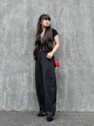 「Ada.（エイダ）のレイヤード風 カットソー トップス バレエコア ウィッシュコア（Tシャツ/カットソー）」を使った、花音さん（キッズ・150cm）の春コーディネート