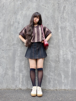 「adidas（アディダス）のadidas アディダス W D JERSEY ショートスリーブ KR4488 ABC-MART限定 *ACOFFE/EARTH（Tシャツ/カットソー）」を使った、花音さん（キッズ・150cm）の夏コーディネート