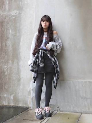 「Miniministore(ミニミニストア)のデニムスカパン キュロットスカート韓国風(デニムスカート)」を使った、花音さん(キッズ・152cm)の秋コーディネート