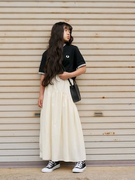 「FRED PERRY（フレッドペリー）のアイテム」を使った、花音さん（キッズ・145cm）の春コーディネート