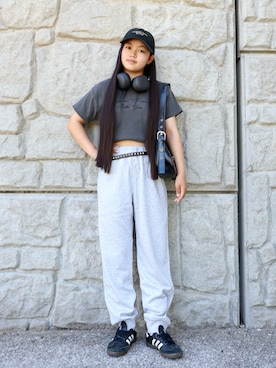 「apres jour mignon（アプレジュールミニョン）のピグメントリブクロップドＴシャツ【ZOZOTOWN限定アイテム】（Tシャツ/カットソー）」を使った、花音さん（キッズ・149cm）の夏コーディネート