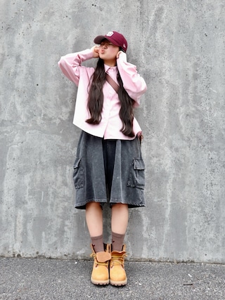 「WEGO（ウィゴー）のWEGO/スウェットカーゴハーフパンツ（スウェットパンツ）」を使った、花音さん（キッズ・150cm）の春コーディネート