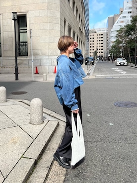 「etsinta（エシンタ）の【etsinta/エシンタ】ライトオンスデニムシャツ（シャツ/ブラウス、ブルー系）」を使った、ayaさん（レディース・158cm）の春コーディネート