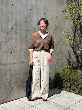 「CIAOPANIC TYPY（チャオパニックティピー）の【2WAY】針抜きシアーホックヘンリートップス（Tシャツ/カットソー、ブラウン系）」を使った、ayaさん（レディース・158cm）の春コーディネート