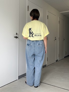 「CIAOPANIC TYPY（チャオパニックティピー）の【TYPY×LOTTE板ガム】持続冷感バックロゴクールミントポケットTEE（Tシャツ/カットソー、イエロー系）」を使った、ayaさん（レディース・158cm）の春コーディネート