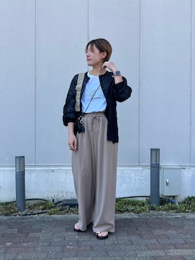「CIAOPANIC TYPY（チャオパニックティピー）の≪裾レイヤード≫シアーバンドカラーシャツ（シャツ/ブラウス、ブラック系）」を使った、ayaさん（レディース・158cm）の春コーディネート