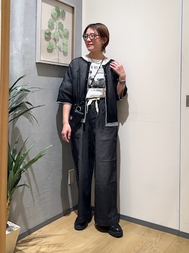 「CIAOPANIC TYPY（チャオパニックティピー）の【接触冷感/一枚で決まる】レイヤードライク配色5分袖シアーニットカーデ（カーディガン/ボレロ、ブラック系）」を使った、ayaさん（レディース・158cm）の夏コーディネート