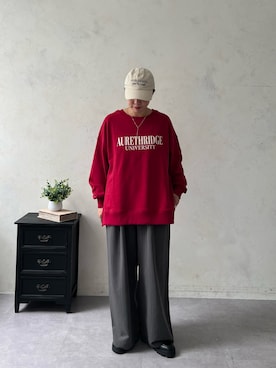 「CIAOPANIC TYPY（チャオパニックティピー）の∴カレッジロゴサイドスリットオーバースウェット（Tシャツ/カットソー、レッド系）」を使った、ayaさん（レディース・158cm）の秋コーディネート