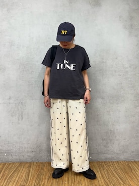 「CIAOPANIC TYPY（チャオパニックティピー）の【3サイズ展開】楊柳花柄刺繍イージーパンツ（その他パンツ、ホワイト系）」を使った、ayaさん（レディース・158cm）の春コーディネート