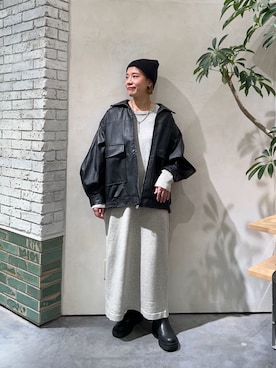 「アイテム（ライダースジャケット）」を使った、ayaさん（レディース・158cm）の秋コーディネート