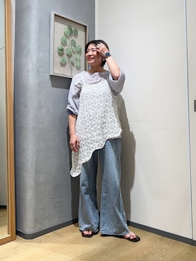 「CIAOPANIC TYPY（チャオパニックティピー）の【willow】アシメレースヘムラインキャミチュニック（タンクトップ、ホワイト系）」を使った、ayaさん（レディース・158cm）の春コーディネート