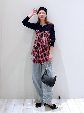 「BAYFLOW（ベイフロー）の[ヒップまでカバーできる]アソートチェックBIGシャツ（シャツ/ブラウス）」を使った、ジュネさん（レディース・162cm）の秋コーディネート