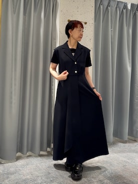 「natural couture（ナチュラルクチュール）のゆったり金釦テーラーワンピース（ワンピース、ブラック系）」を使った、はせきよさん（レディース・158cm）の夏コーディネート