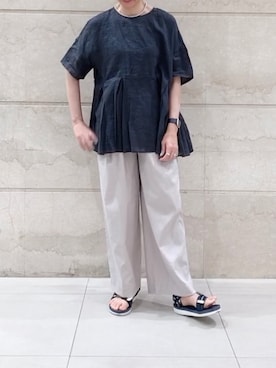 「リネンブラウス」｜「アイテム（その他）」を使った、はせきよさん（レディース・160cm）の夏コーディネート