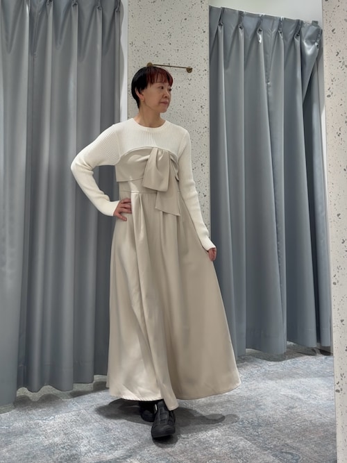 セール】リボン風ドッキングワンピース（ワンピース）｜natural