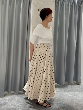 「natural couture（ナチュラルクチュール）の綿麻ハイウエストサーキュラースカート（Skirt、その他）」を使った、はせきよさん（レディース・158cm）の夏コーディネート