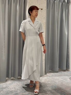 「natural couture（ナチュラルクチュール）のフレアスリーブテーラーワンピース（One piece dress、ブルー系）」を使った、はせきよさん（レディース・158cm）の夏コーディネート