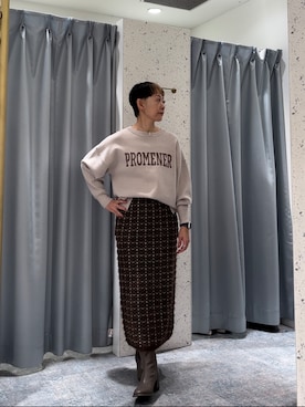 「ロゴニット」｜「アイテム（その他シューズ）」を使った、はせきよさん（レディース・159cm）の冬コーディネート