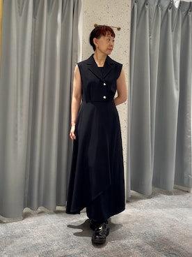 「natural couture（ナチュラルクチュール）の金釦テーラーワンピース（ワンピース、ブラック系）」を使った、はせきよさん（レディース・158cm）の夏コーディネート