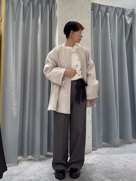 「アイテム（ノーカラーコート）」を使った、はせきよさん（レディース・158cm）の冬コーディネート