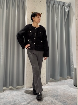 「アイテム（ノーカラージャケット）」を使った、はせきよさん（レディース・158cm）の冬コーディネート