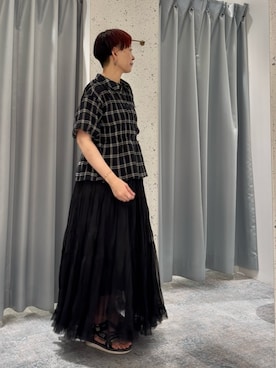 「natural couture（ナチュラルクチュール）のプリーツティアードスカート（Skirt、ブラック系）」を使った、はせきよさん（レディース・158cm）の夏コーディネート