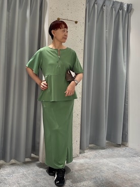「natural couture（ナチュラルクチュール）のアイテム（トップス、グリーン系）」を使った、はせきよさん（レディース・158cm）の夏コーディネート