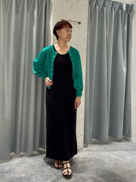 「natural couture（ナチュラルクチュール）のラメテレコワンピース（ワンピース、ブラック系）」を使った、はせきよさん（レディース・158cm）の夏コーディネート