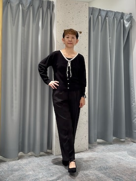 「透かし編みニット」｜はせきよさん（レディース・158cm）の秋コーディネート