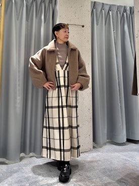 「チェック柄」｜「アイテム（その他アウター）」を使った、はせきよさん（レディース・160cm）の秋コーディネート