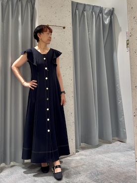 「natural couture（ナチュラルクチュール）のスクエアミュールサンダル（サンダル、ブラック系）」を使った、はせきよさん（レディース・158cm）の春コーディネート