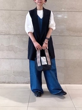 「シアタープロダクツ(THEATRE PRODUCTS)」｜「アイテム（オールインワン・サロペット）」を使った、はせきよさん（レディース・160cm）の春コーディネート