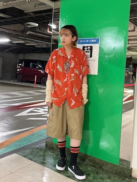 「柄シャツコーデ」｜もよさん（レディース・158cm）の夏コーディネート
