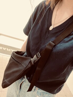 「GU（ジーユー）のアイテム（ショルダーバッグ、ブラック系）」を使った、ゆかさん（レディース・153cm）の夏コーディネート