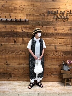 「PUAL CE CIN（ピュアルセシン）の【odds】SPIKY　BAG／バッグ（エコバッグ/サブバッグ）」を使った、おおちゃん♡さん（レディース・156cm）の夏コーディネート