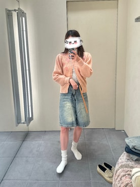 「usedのアイテム（カーディガン/ボレロ、ピンク系）」を使った、kaさん（レディース・167cm）の春コーディネート