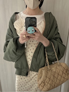 「キャミワンピ」｜「アイテム（MA-1）」を使った、kaさん（レディース・167cm）の春コーディネート