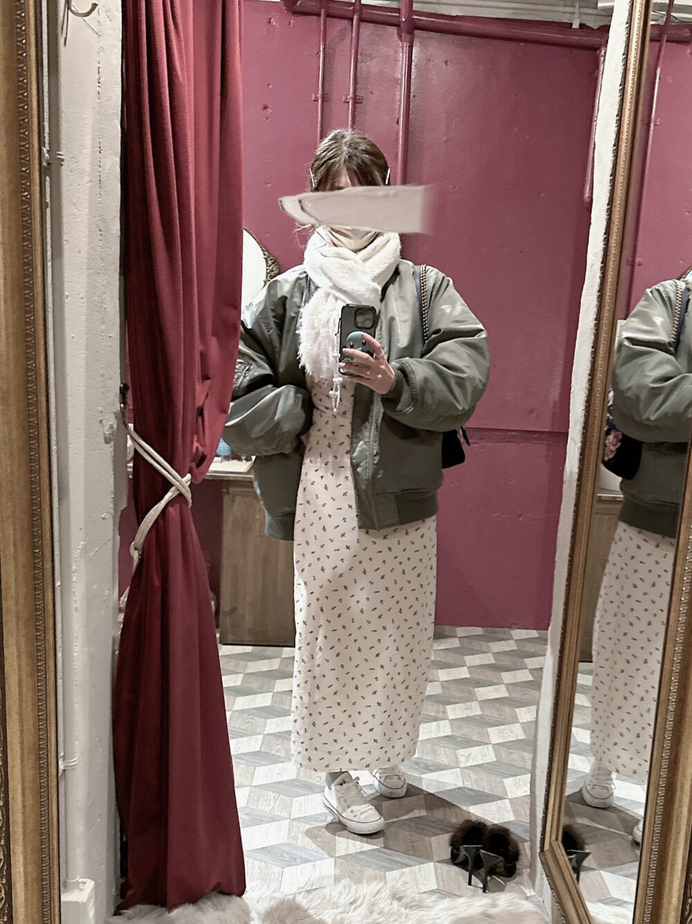 「MA-1、キャミワンピ、スニーカーコーデ」｜「JEANS FACTORY Clothesの[Jeans Factory Clothes/ジーンズファクトリークローズ] ビッグシルエット MA-1（MA-1、グリーン系）」を使った、kaさん（レディース・167cm）の春コーディネートの1枚目の写真