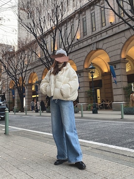 「アイテム（ニットキャップ/ビーニー、グレー系）」を使った、kaさん（レディース・167cm）の冬コーディネート