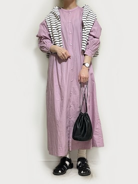 「ニコアンド」｜「アイテム（ワンピース）」を使った、まかろにさん（レディース・157cm）の春コーディネート