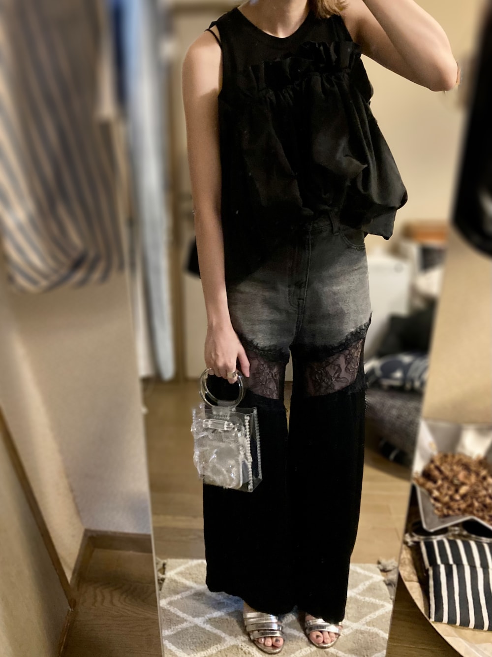 Pre-Order】デニムレースブロッキングパンツ / Denim Lace