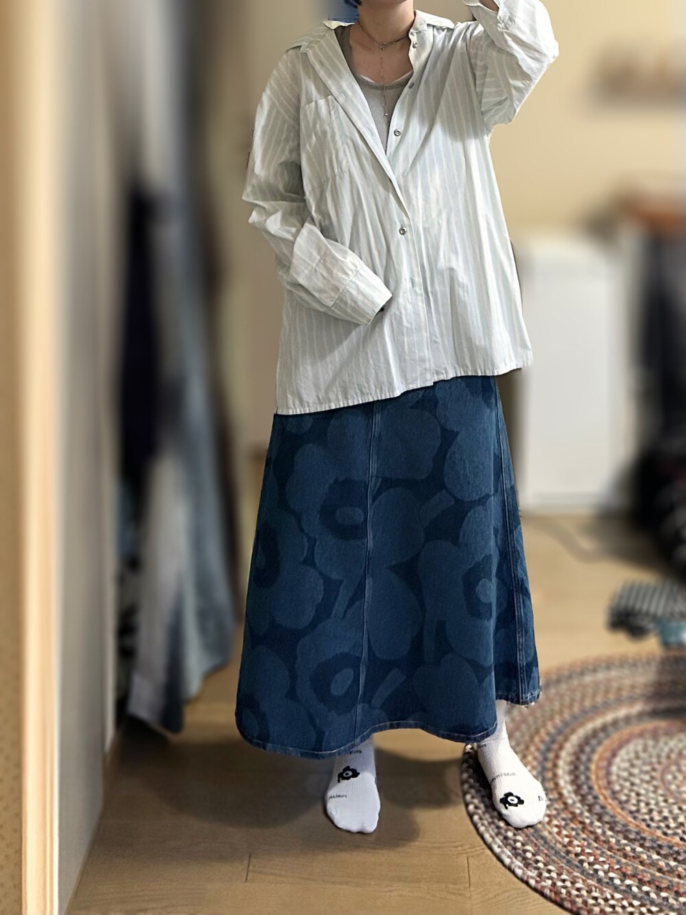 marimekko デニムフレアスカート Maridenim Suoritus Unikko スカート｜手洗い可｜Marimekko