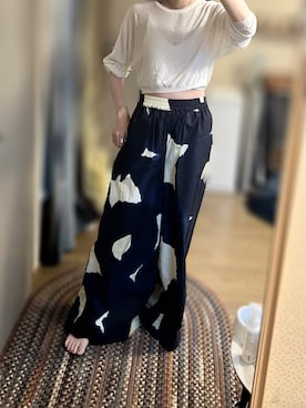 「yo BIOTOPのsheer linen cropped tops（ニット/セーター）」を使った、ゆさん（レディース・165cm）の夏コーディネート