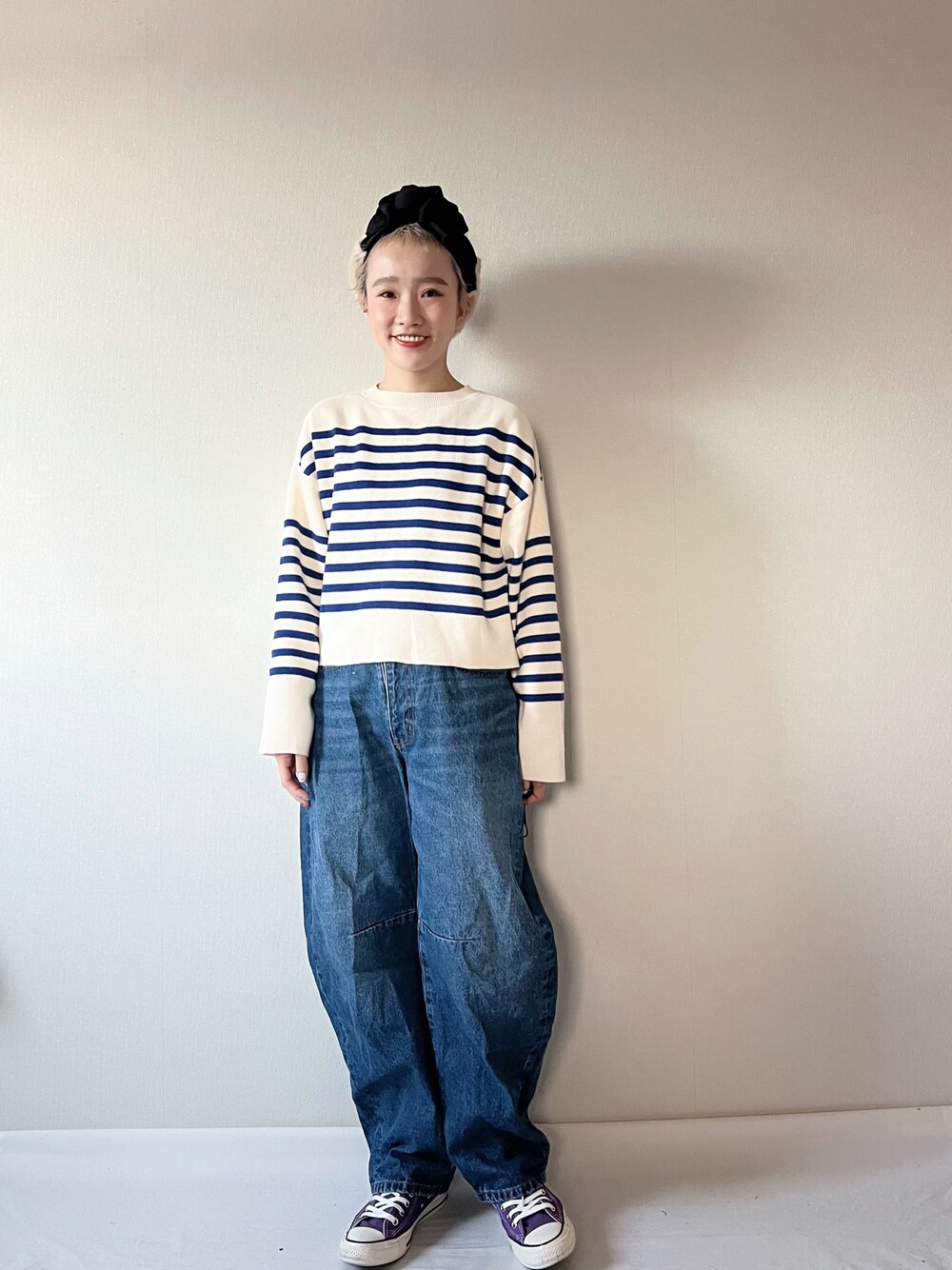 「休日スタイル、今日のコーデ、カジュアル、おしゃれさんと繋がりたい、プチプラ、カジュアルコーデ、デニム、ターバン」｜「e-zakkamania storesのアイテム（トップス、ブルー系）」を使った、2yuka2さん（レディース・162cm）の冬コーディネートの1枚目の写真