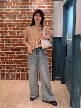 「LOWRYS FARM（ローリーズファーム）のレースデニム　601055（デニムパンツ、ブルー系）」を使った、あやかさん（レディース・163cm）の春コーディネート