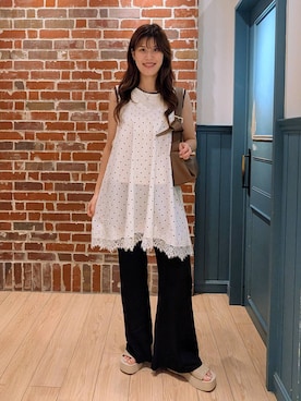 「LOWRYS FARM（ローリーズファーム）のハイショクタンク　 574839（タンクトップ、ホワイト系）」を使った、あやかさん（レディース・163cm）の夏コーディネート