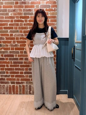 「LOWRYS FARM（ローリーズファーム）のオブリークトゥミュール　637750（サンダル、ブラウン系）」を使った、あやかさん（レディース・163cm）の春コーディネート