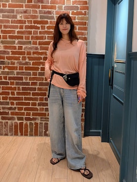 「LOWRYS FARM（ローリーズファーム）のＵＳＥＦＵＬシアープルオーバー　580950（Tシャツ/カットソー、ピンク系）」を使った、あやかさん（レディース・163cm）の夏コーディネート