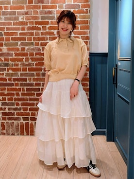 「LOWRYS FARM（ローリーズファーム）のアシメティアードスカート 668689（スカート、ホワイト系）」を使った、あやかさん（レディース・163cm）の春コーディネート